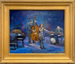 Blue Jazz, paesaggio interno figurativo impressionista originale