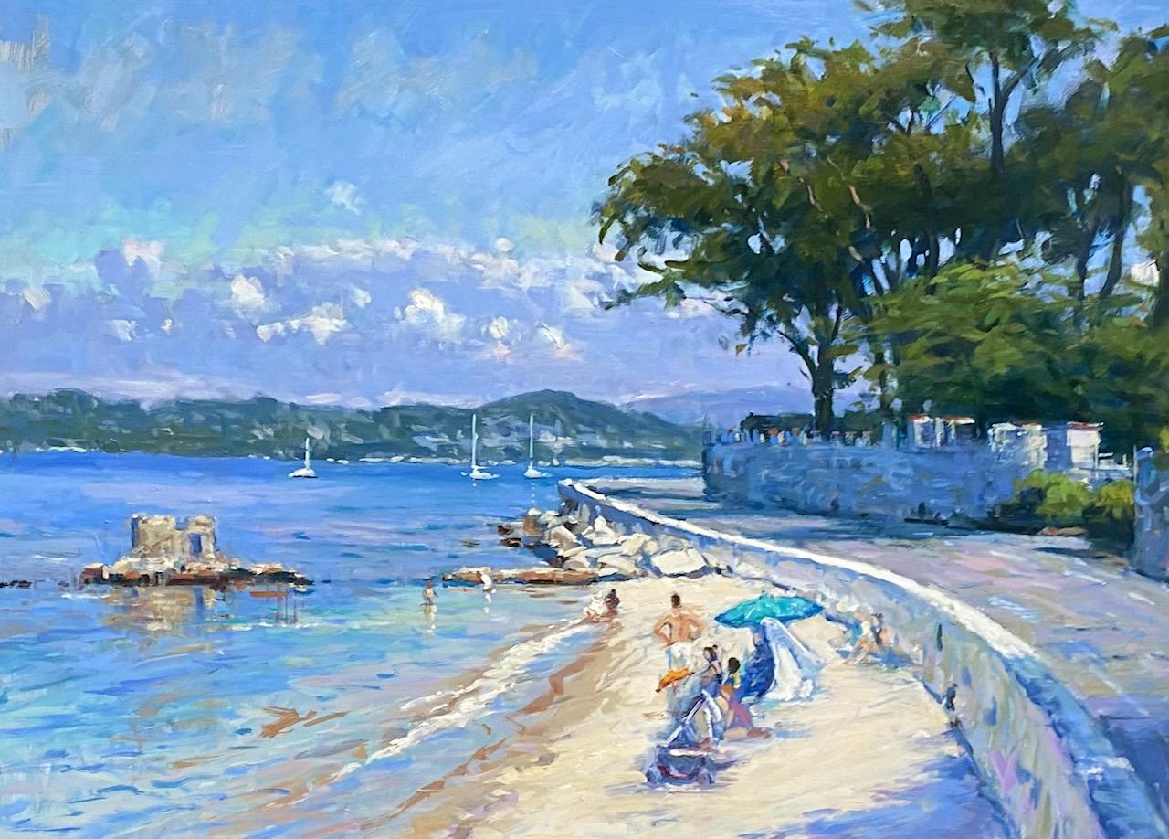 Cap d'Antibes Cove, 24x30 original French impressionist marine landscape - Impressionist Painting by Jim Rodgers