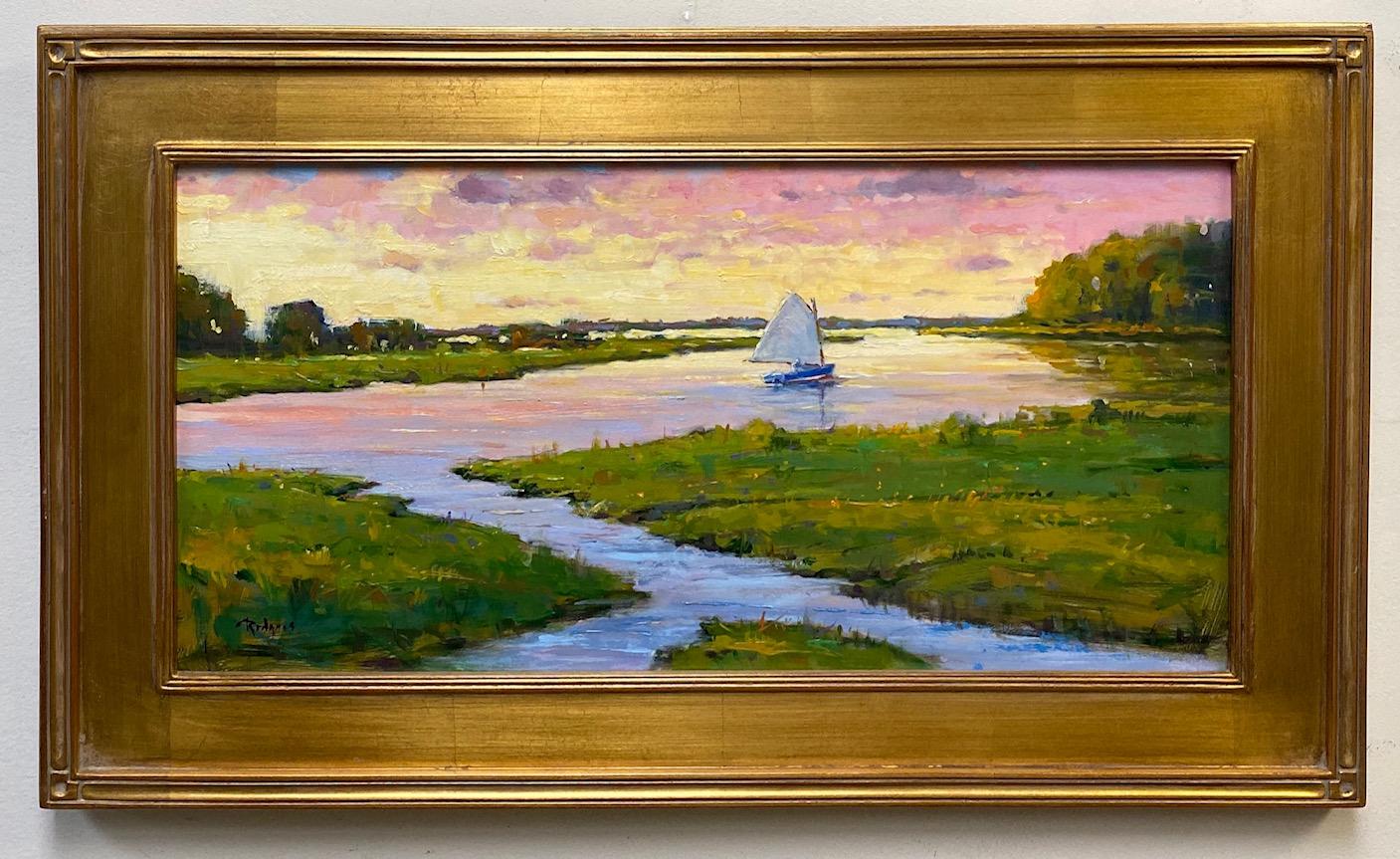 Cat Boat in the Marshes, paesaggio marino originale