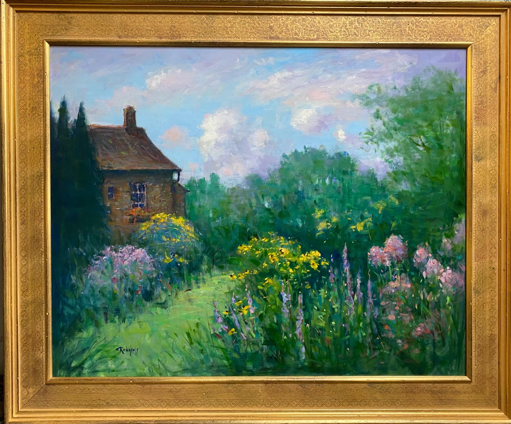 Jim Rodgers Landscape Painting - English Garden, original 24x30 impressionist landscape