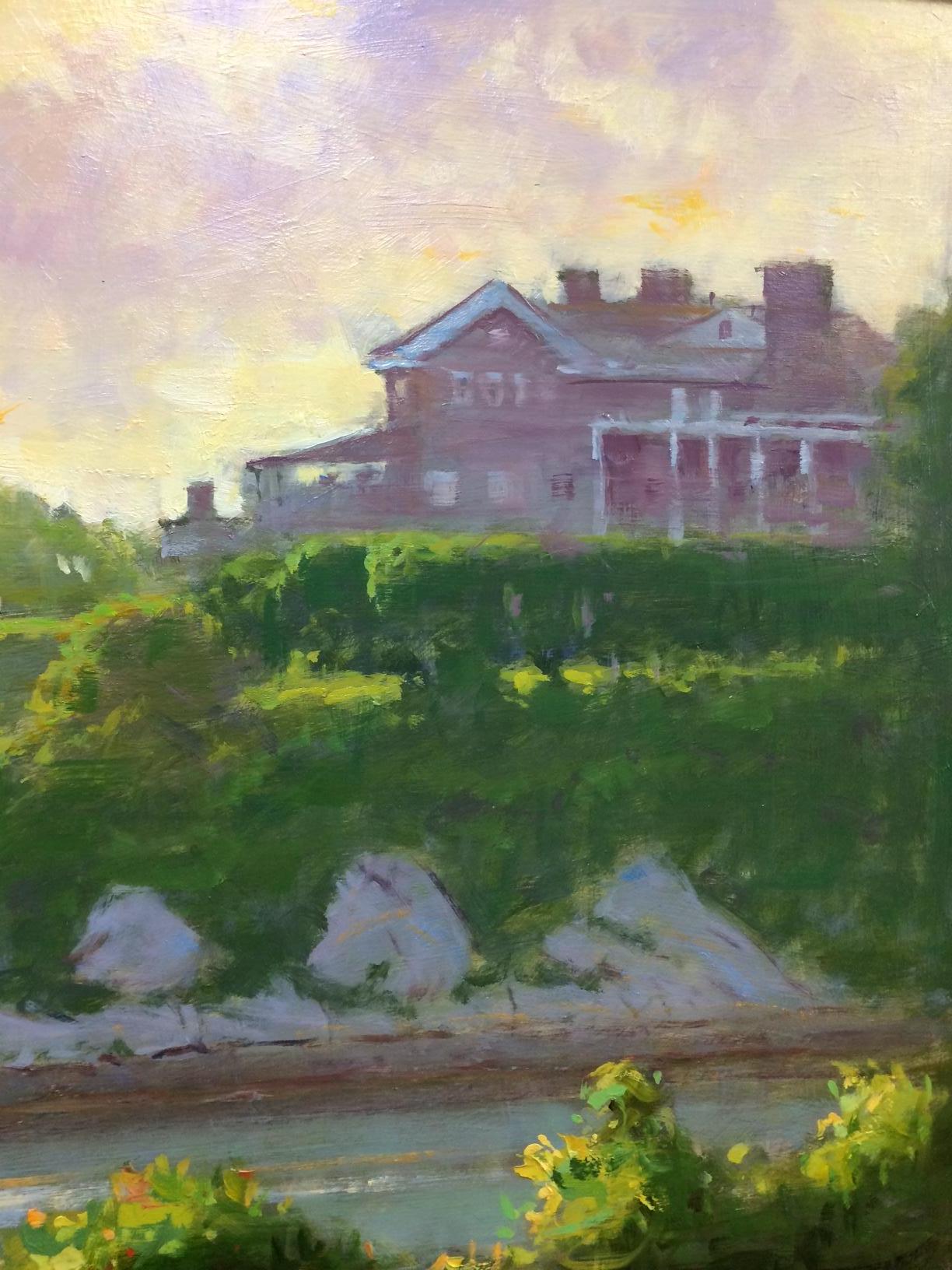 Abenduntergang, Newport, Original-Marinelandschaft (Braun), Landscape Painting, von Jim Rodgers