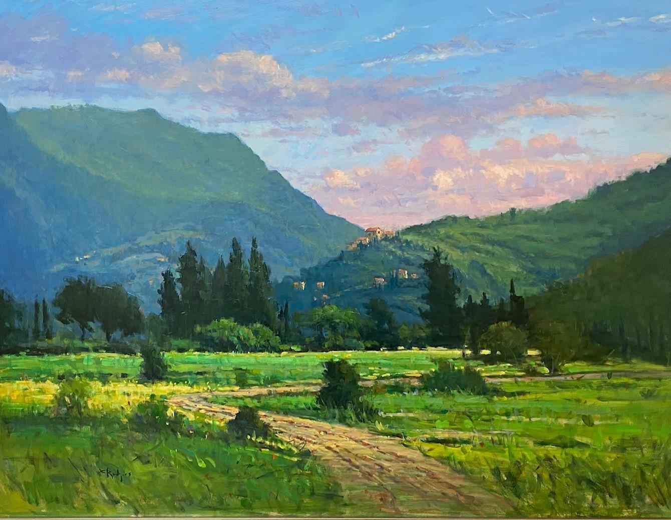 Les champs de Pietrasanta, paysage impressionniste italien original 36x48 - Painting de Jim Rodgers