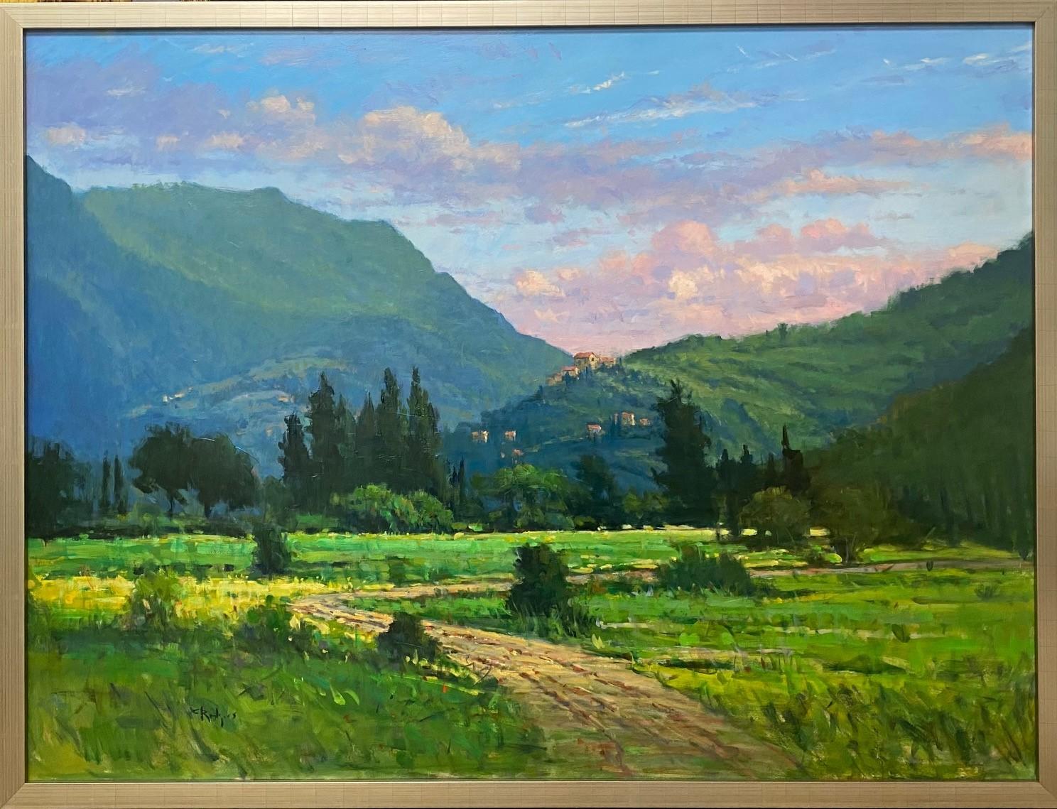 Landscape Painting Jim Rodgers - Les champs de Pietrasanta, paysage impressionniste italien original 36x48