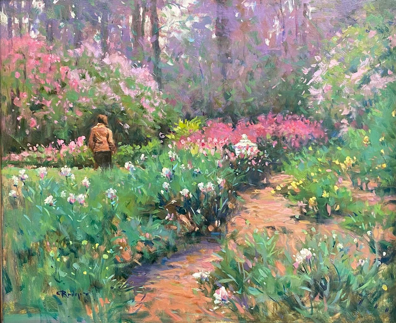 Forest at Winterthur Garden, original impressionistische Blumenlandschaft, 20x24 – Painting von Jim Rodgers