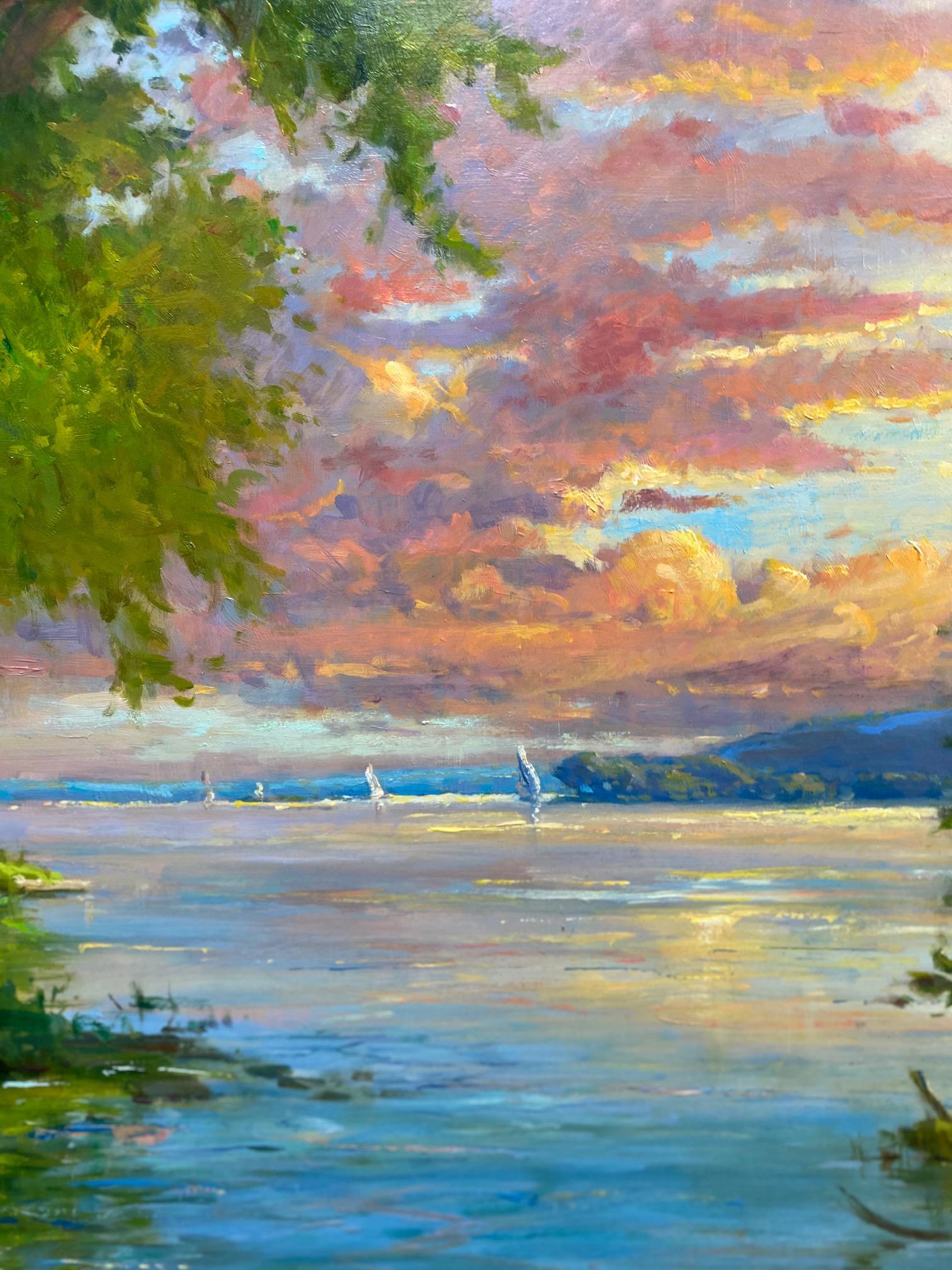 Glimpse from the Cove - Paysage marin impressionniste original 36x36 - Impressionnisme Painting par Jim Rodgers