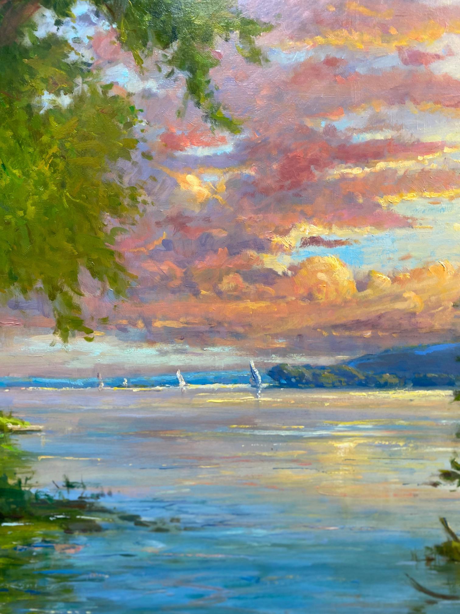 Mirada desde la Cala paisaje marino impresionista original 36x36 - Painting Impresionista de Jim Rodgers