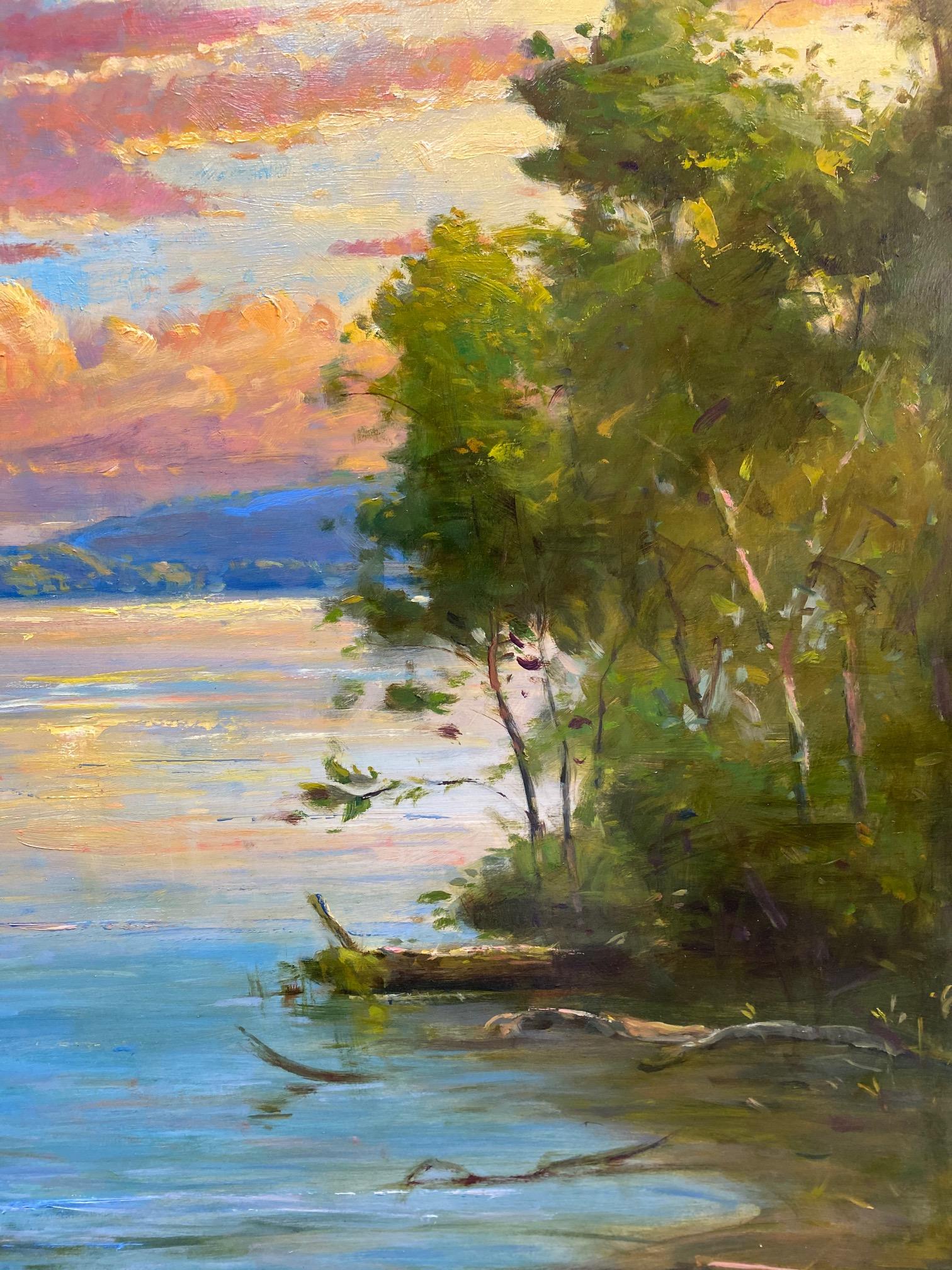 Glimpse from the Cove - Paysage marin impressionniste original 36x36 - Marron Landscape Painting par Jim Rodgers