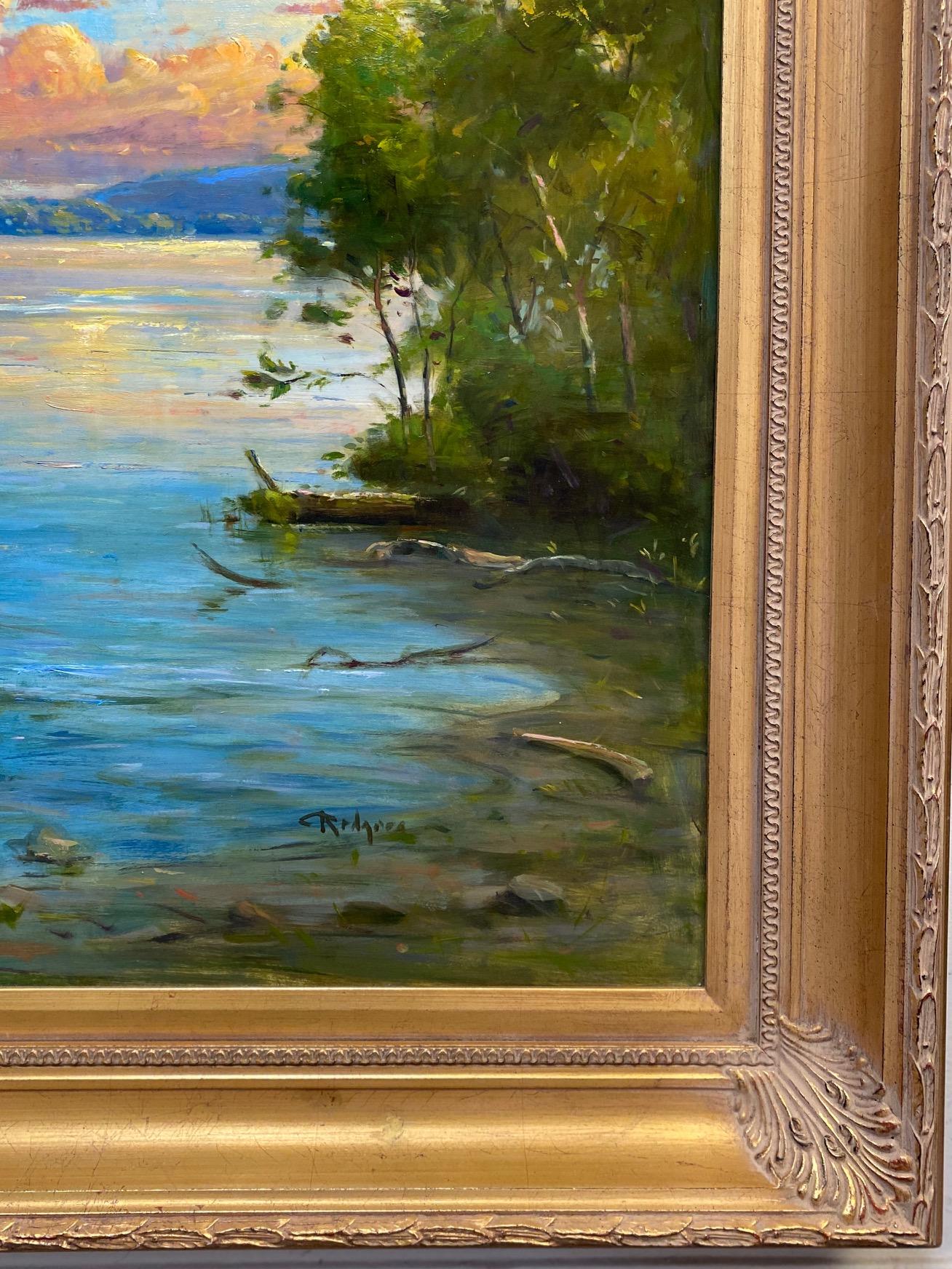 Glimpse from the Cove original 36x36 impressionist marine landscape - Brown Landscape Painting by Jim Rodgers