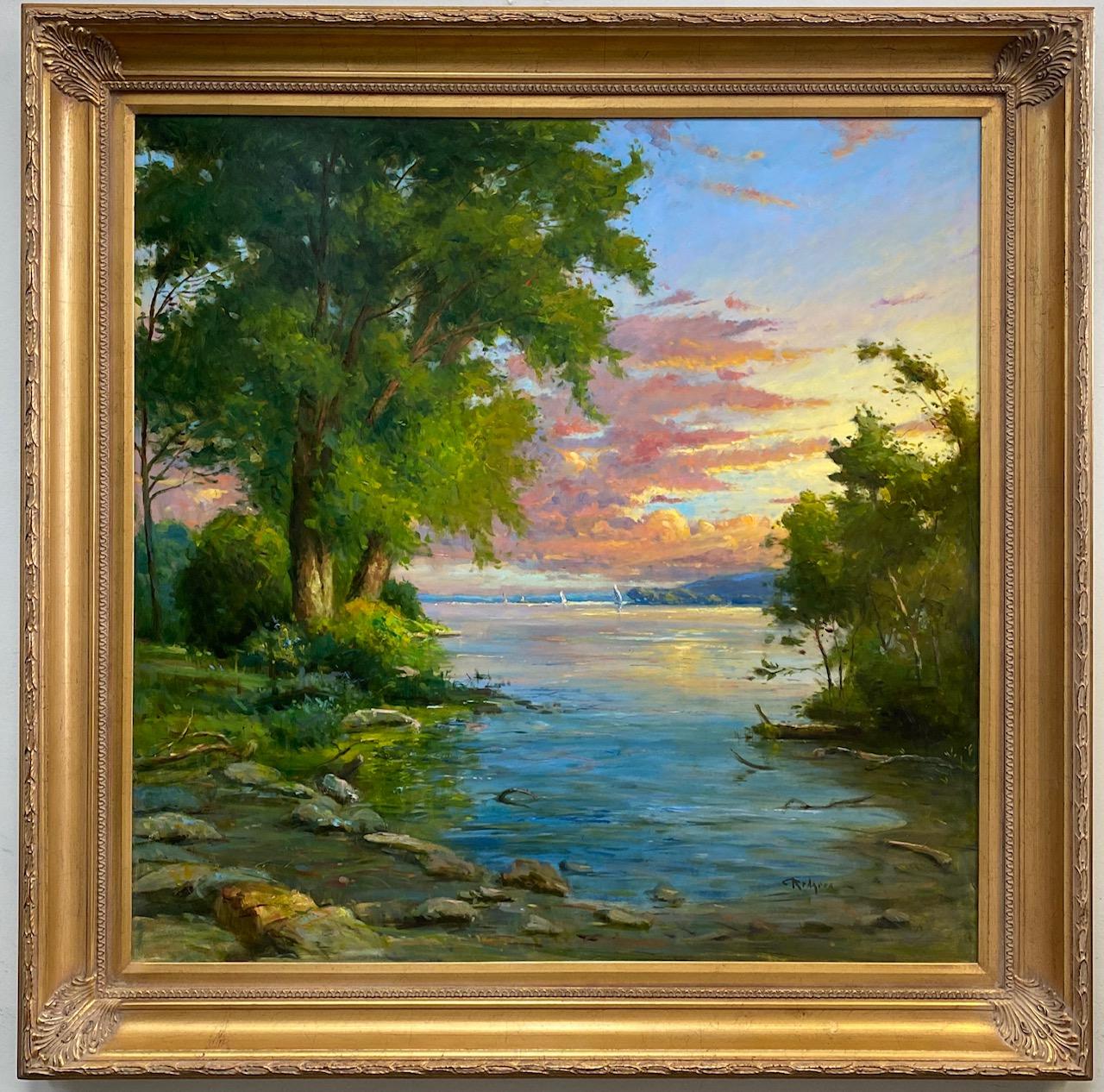 Jim Rodgers Landscape Painting – Glimpse aus dem Cove-Original, impressionistische Meereslandschaft im Format 36x36