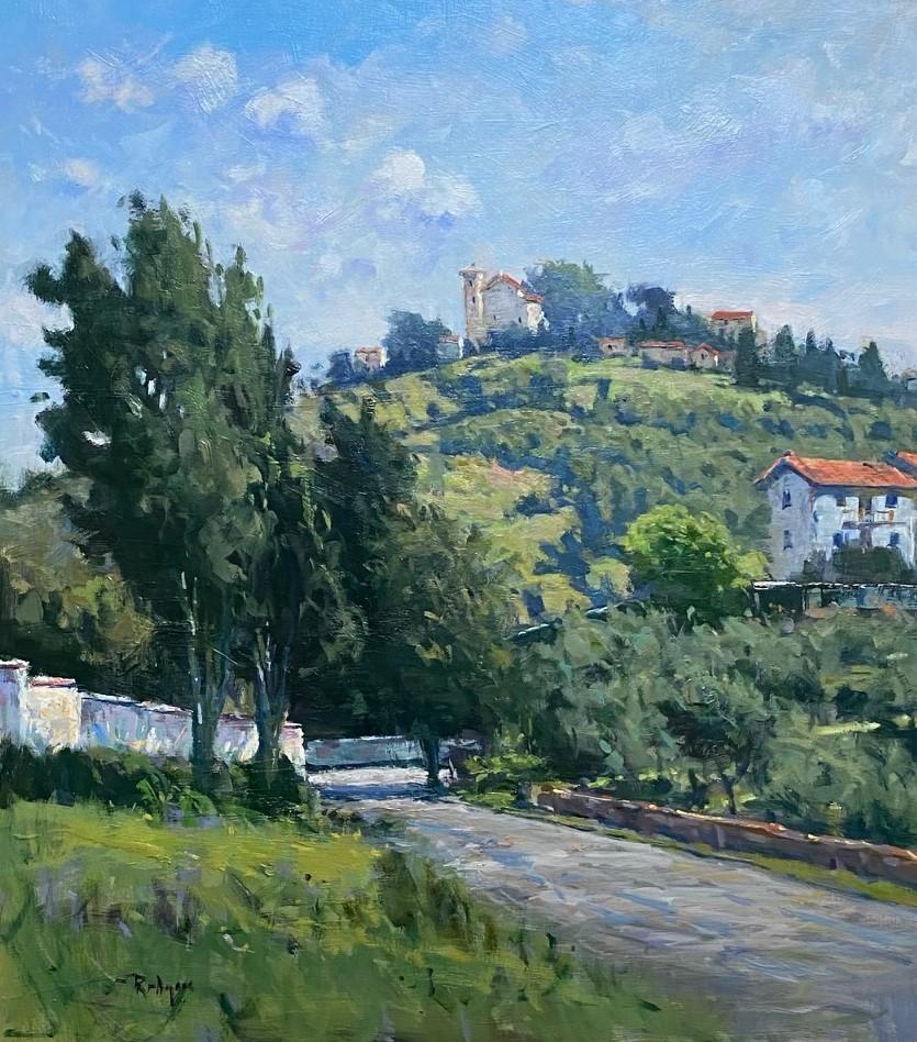 Hilltop Above Florence, original 24x20 Italian impressionist landscape - Painting by Jim Rodgers