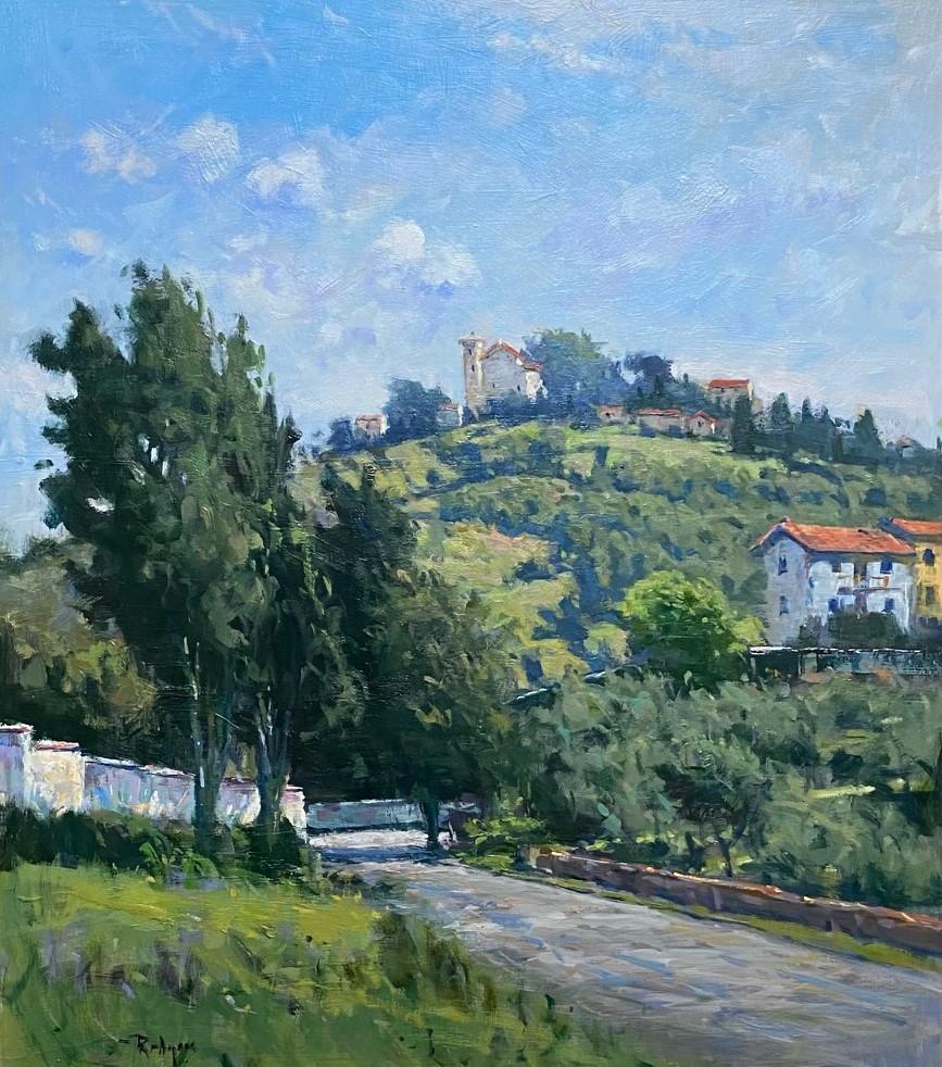 Haut de colline au-dessus de Florence, paysage impressionniste italien original de 24x20 en vente 3