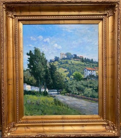 Haut de colline au-dessus de Florence, paysage impressionniste italien original de 24x20