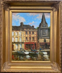 Honfleur, paysage marin impressionniste français original de 24 x 18 cm