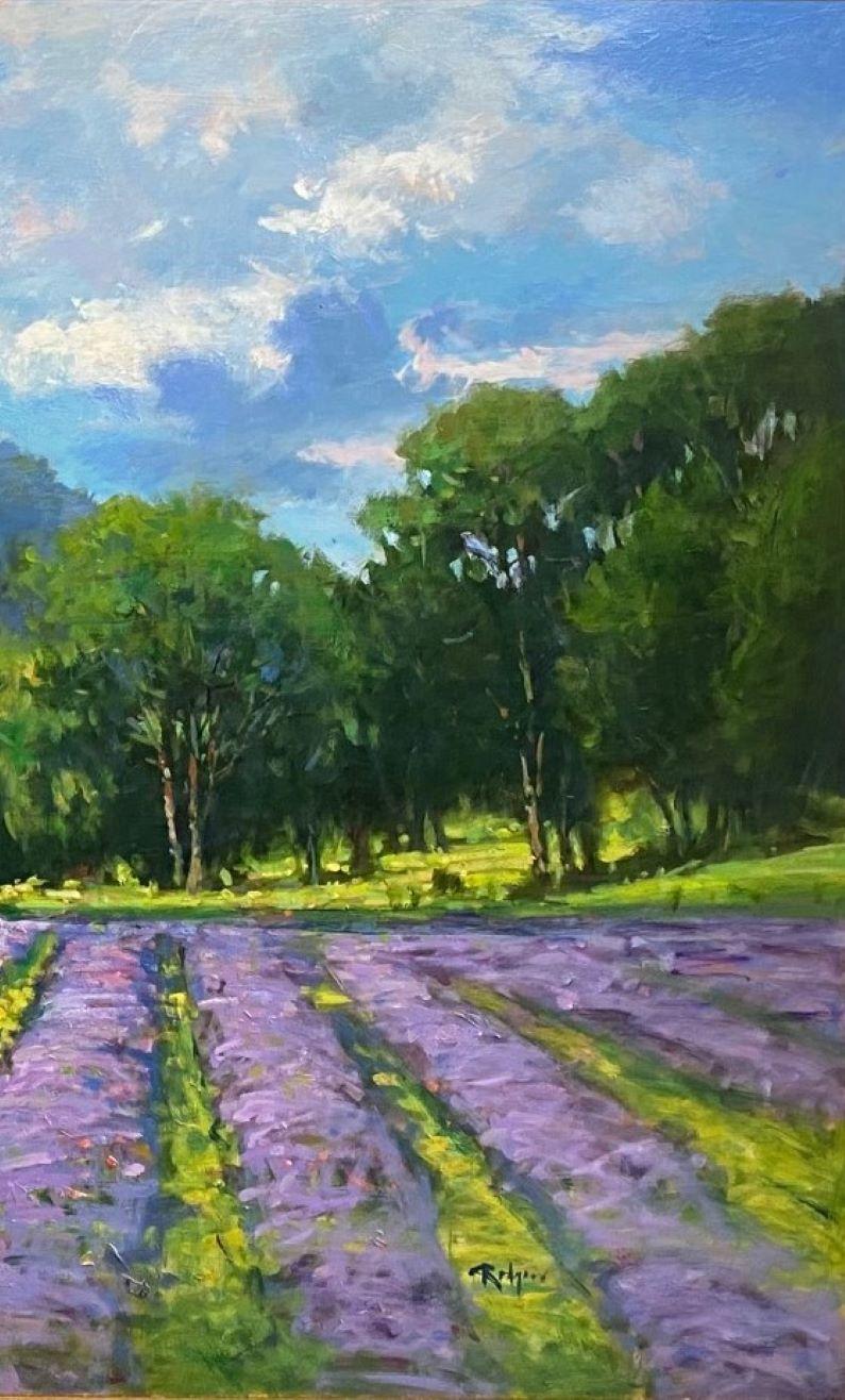 Lavender in Gordes, original 30x40 French impressionist landscape For Sale 1