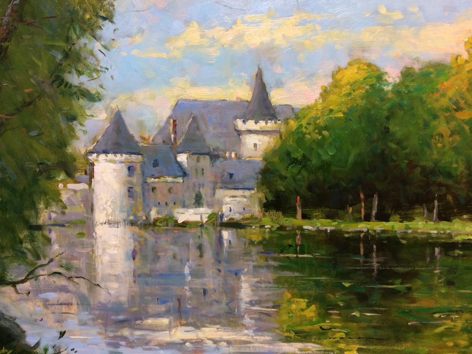 Loire Reflections, Original 30x40 Französische impressionistische Landschaft (Impressionismus), Painting, von Jim Rodgers