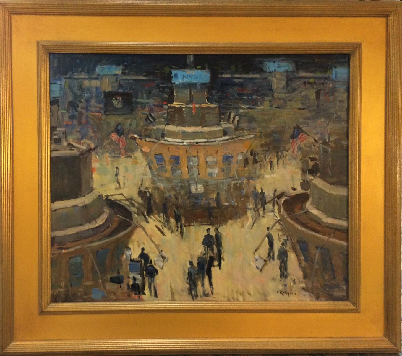 Jim Rodgers Interior Painting - Market Makers, New York Stock Exchange, original impressionist landscape
