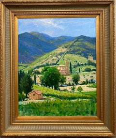 Monastérie, Sienne, paysage italien impressionniste original 30x24