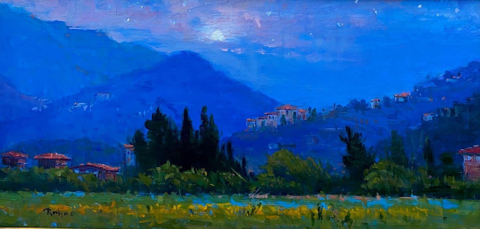 Moonlight, Pietrasanta, original impressionist Italian landscape - Painting by Jim Rodgers