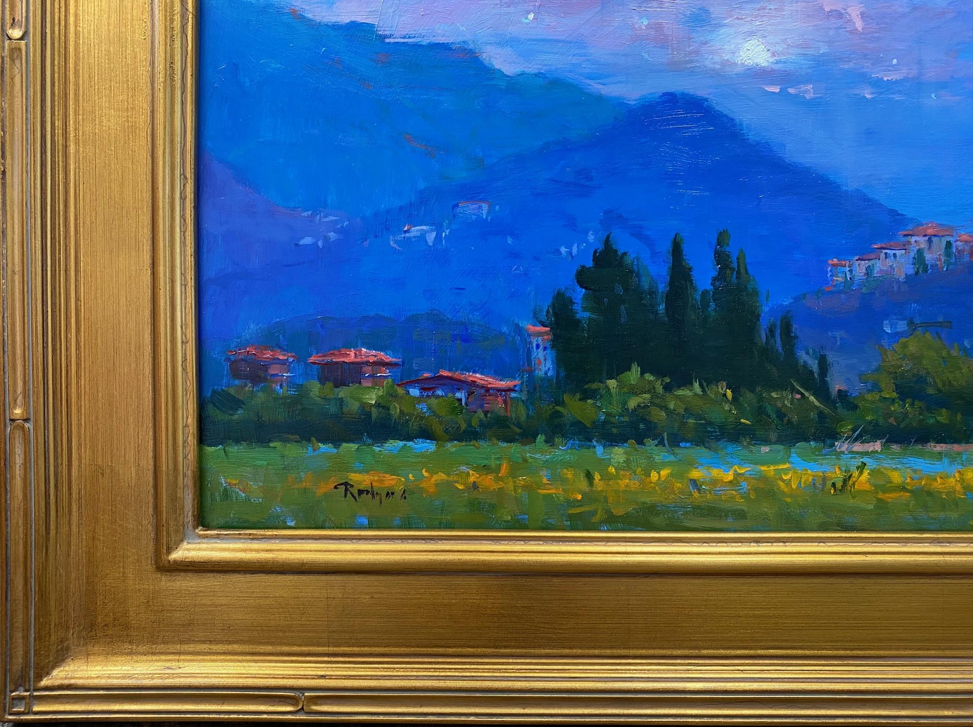 Moonlight, Pietrasanta, original impressionist Italian landscape - Impressionist Painting by Jim Rodgers