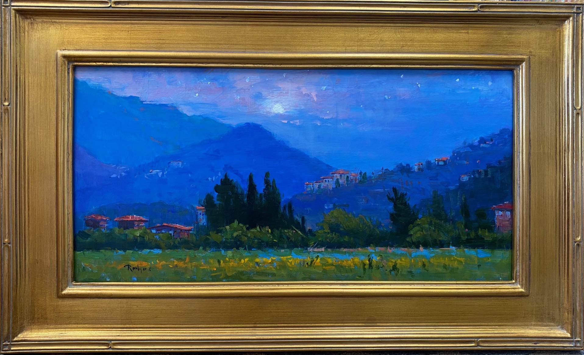Jim Rodgers Landscape Painting - Moonlight, Pietrasanta, original impressionist Italian landscape