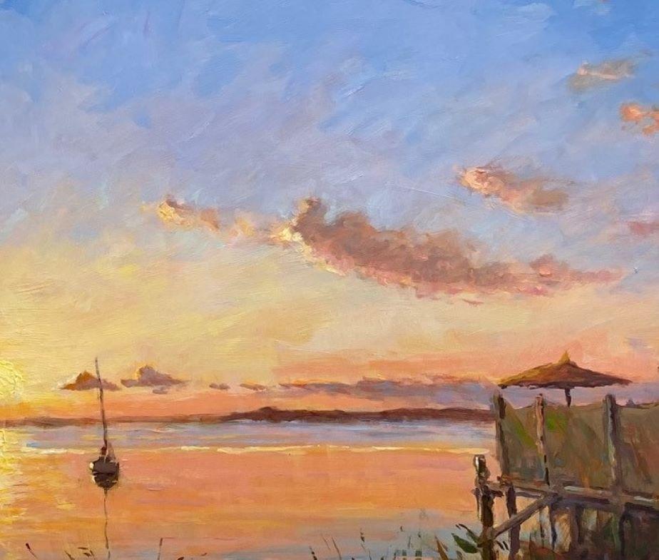 Morning in Chatham, original 24x30  impressionist marine landscape of Cape Cod - Impressionist Painting by Jim Rodgers