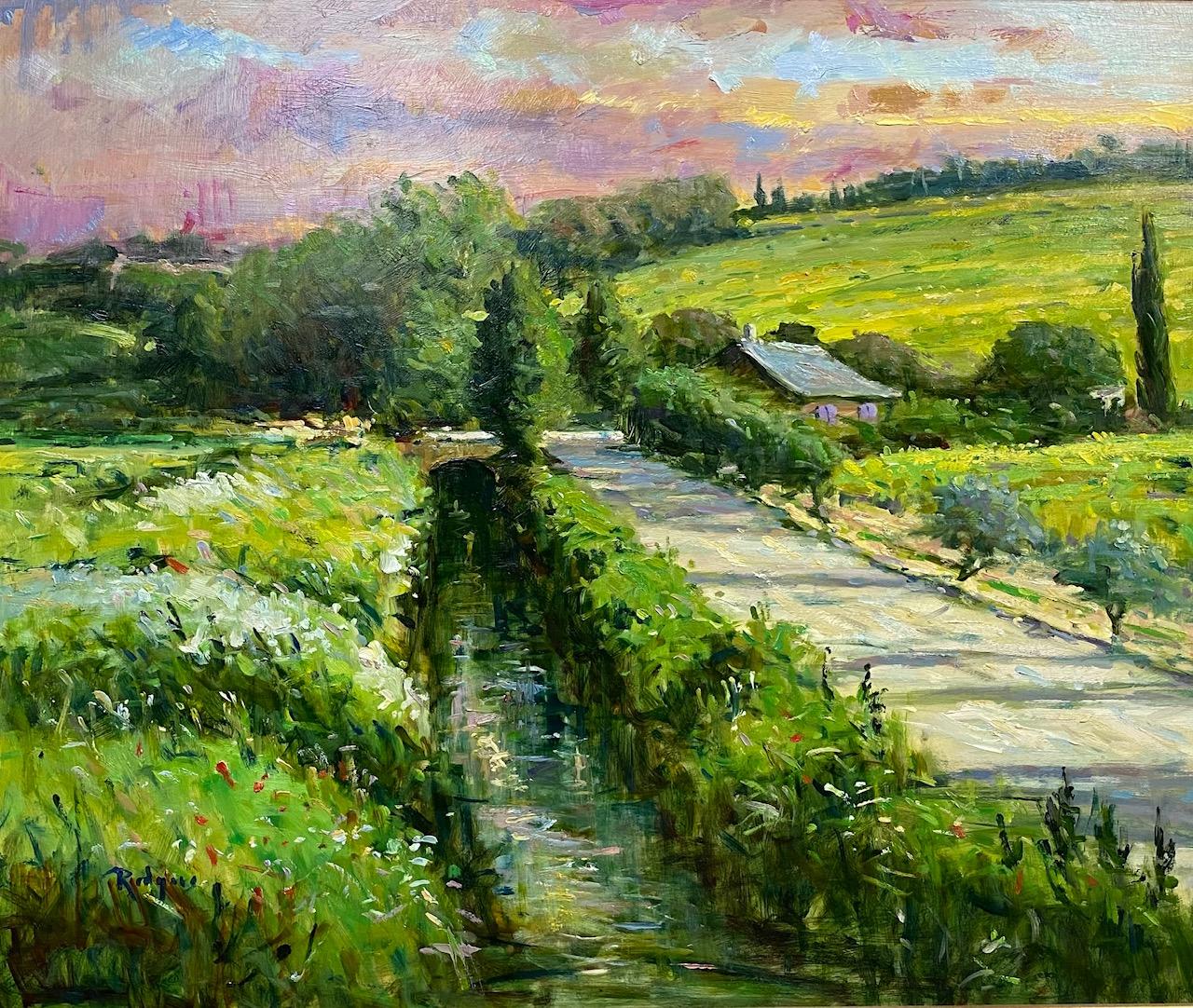 Morning Light in Chateauneuf du Pape, original French impressionist landscape - Painting by Jim Rodgers