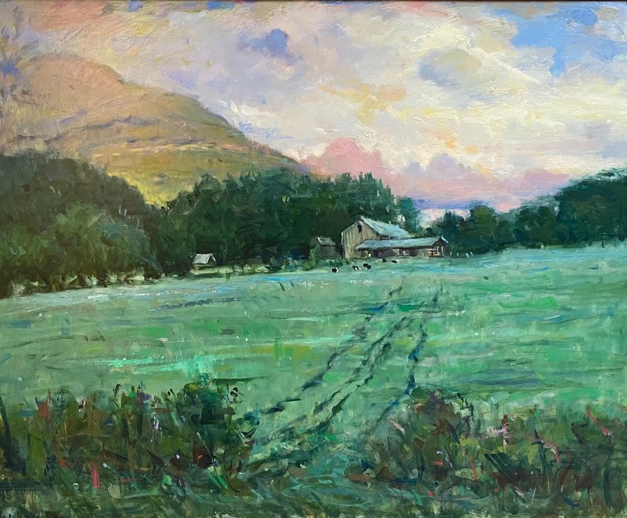 Morning Pasture, 24x30 original impressionist figurative landscape - Painting by Jim Rodgers