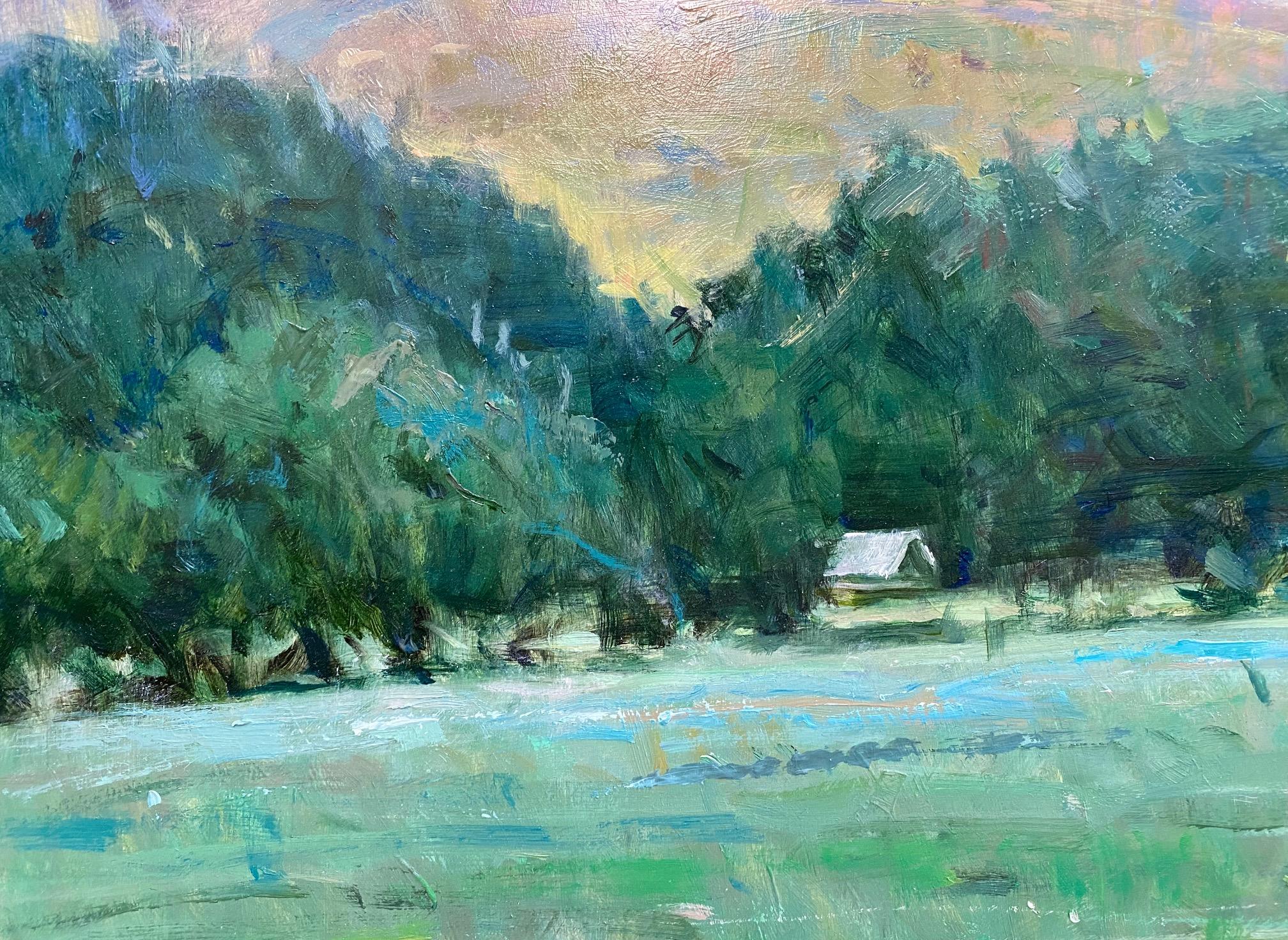 Morgen Pasture, 24x30 original impressionistische figurative Landschaft im Angebot 1