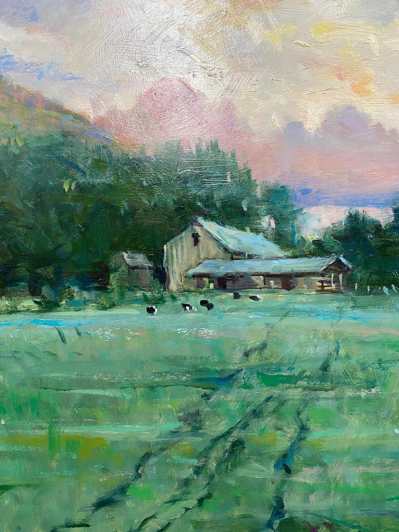 Morgen Pasture, 24x30 original impressionistische figurative Landschaft im Angebot 2
