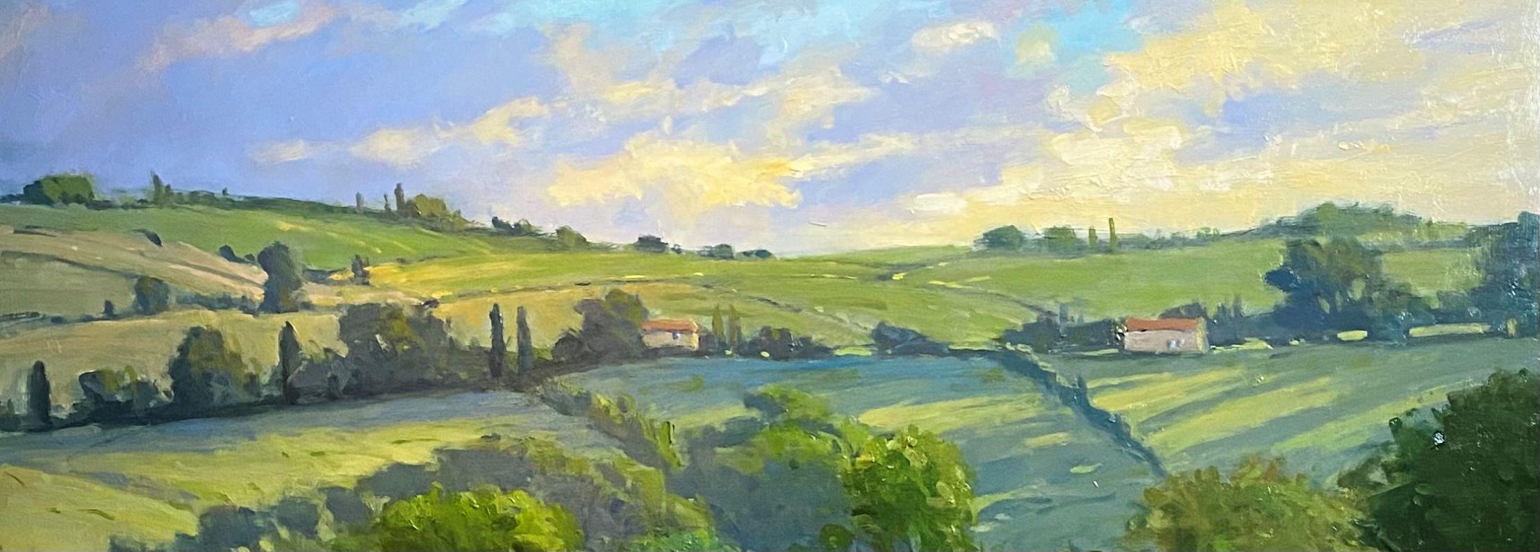 Morning Vineyard, Provence, original 24x30 French impressionist landscape - Impressionist Painting by Jim Rodgers