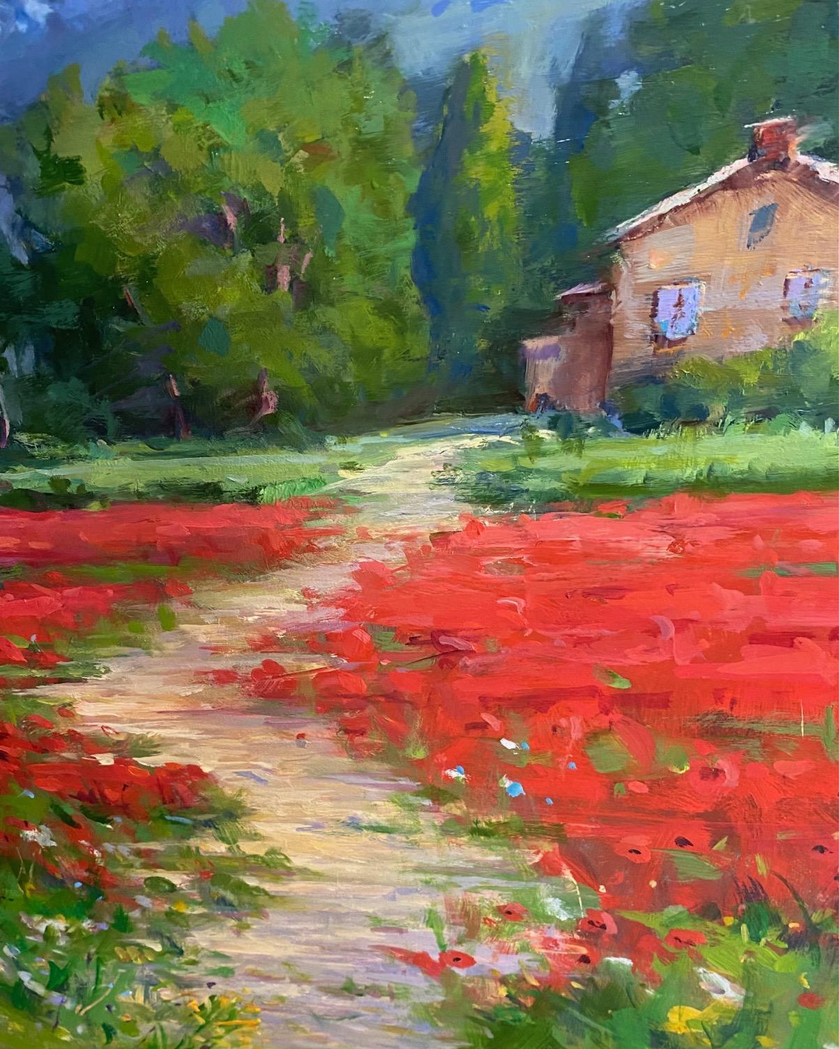 Poppies in Provence, original 24x30 French impressionist landscape - Impressionist Painting by Jim Rodgers