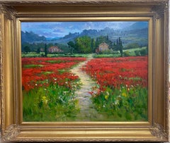 Poppies in Provence, paysage impressionniste français original 24x30