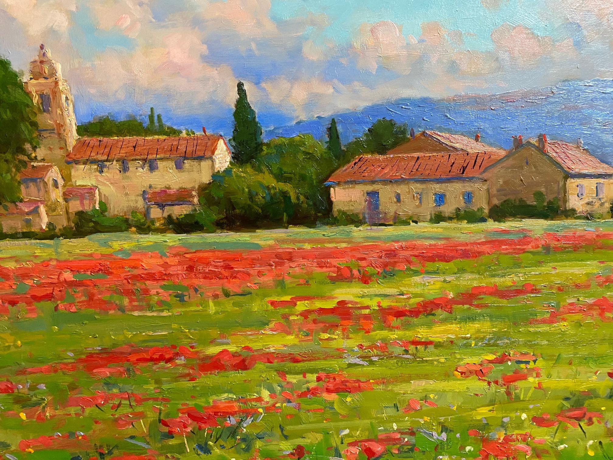 Summer in the provincial French town of Luberon is pure magic!  The brilliant red flowers extend as far as the eye can see, beckoning you to trek ahead while basking in the golden sun rays, stopping at a farmhouse or cafe for a farm fresh lunch and,