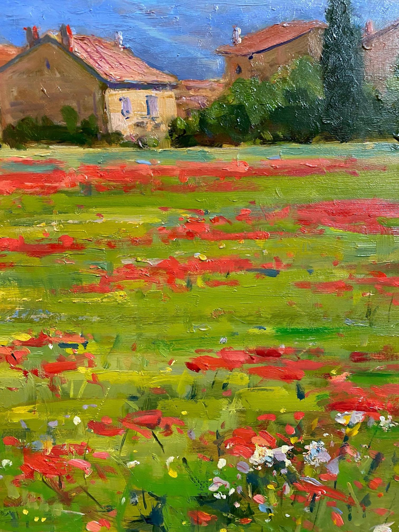 Poppies in the Luberon, original 24x30 French impressionist landscape 1