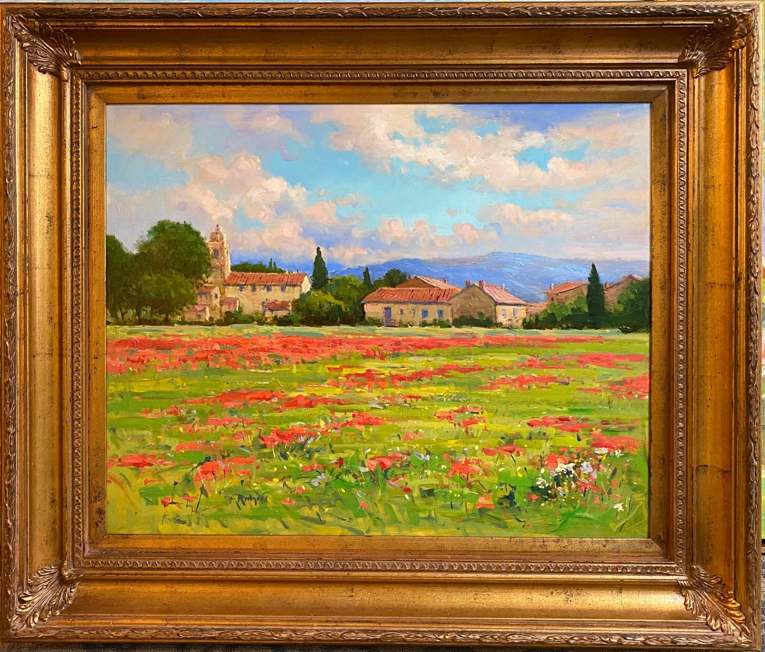 Jim Rodgers Landscape Painting - Poppies in the Luberon, original 24x30 French impressionist landscape