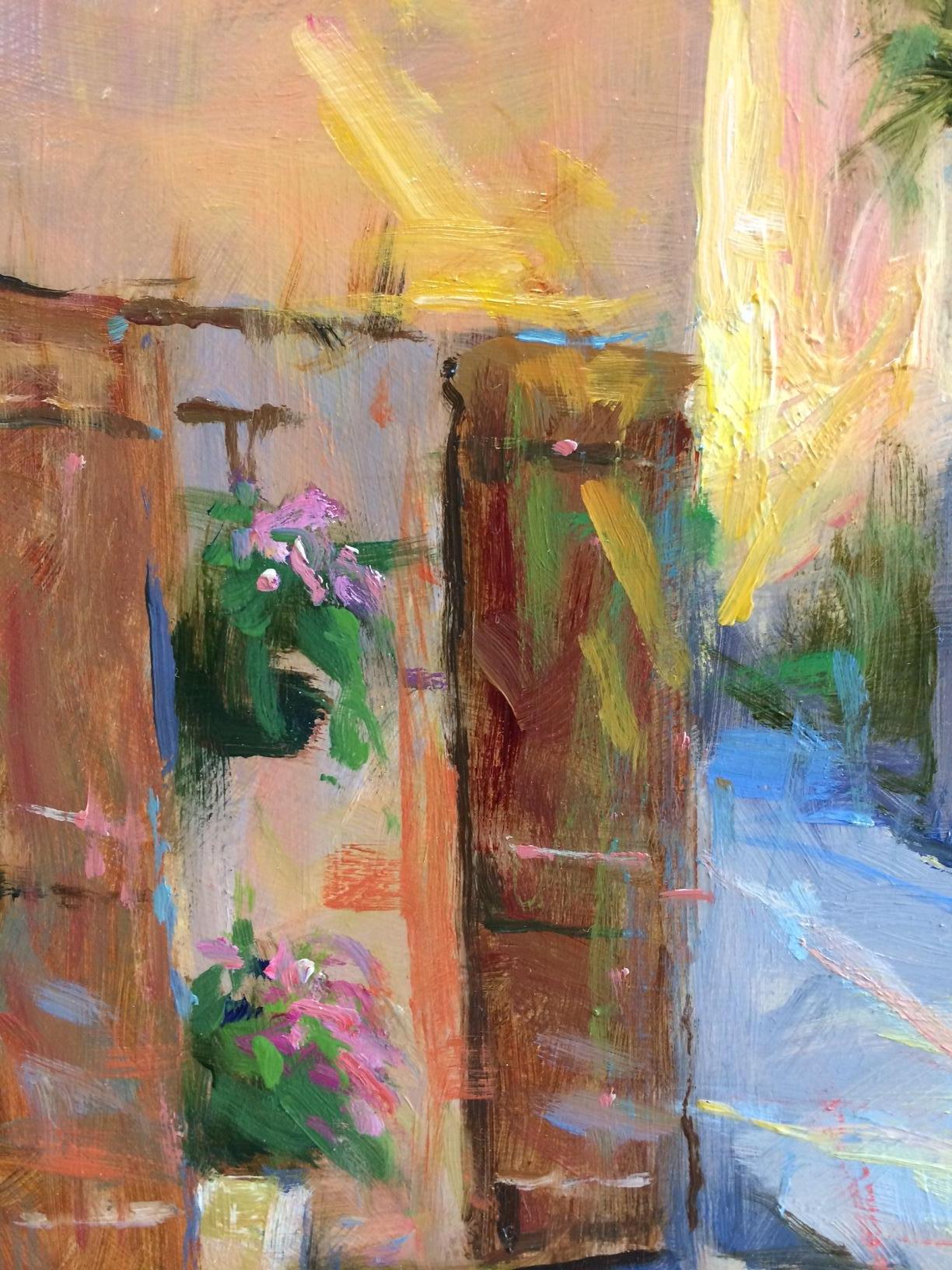 Impressionist painter Jim Rodgers, having visited and painted in France on multiple occasions, captures the soft and subtle evening light of the Provence region of southern France in this original French landscape.  Rodgers depiction of one of