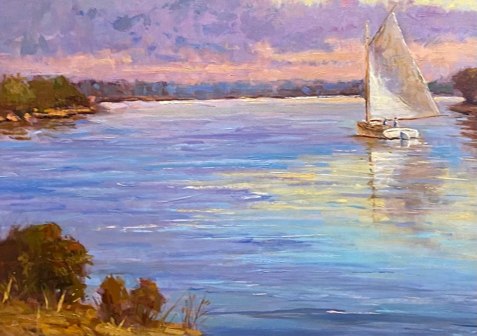 Quiet Evening Sail, impressionistische Meereslandschaft im Originalformat 30x40 (Impressionismus), Painting, von Jim Rodgers