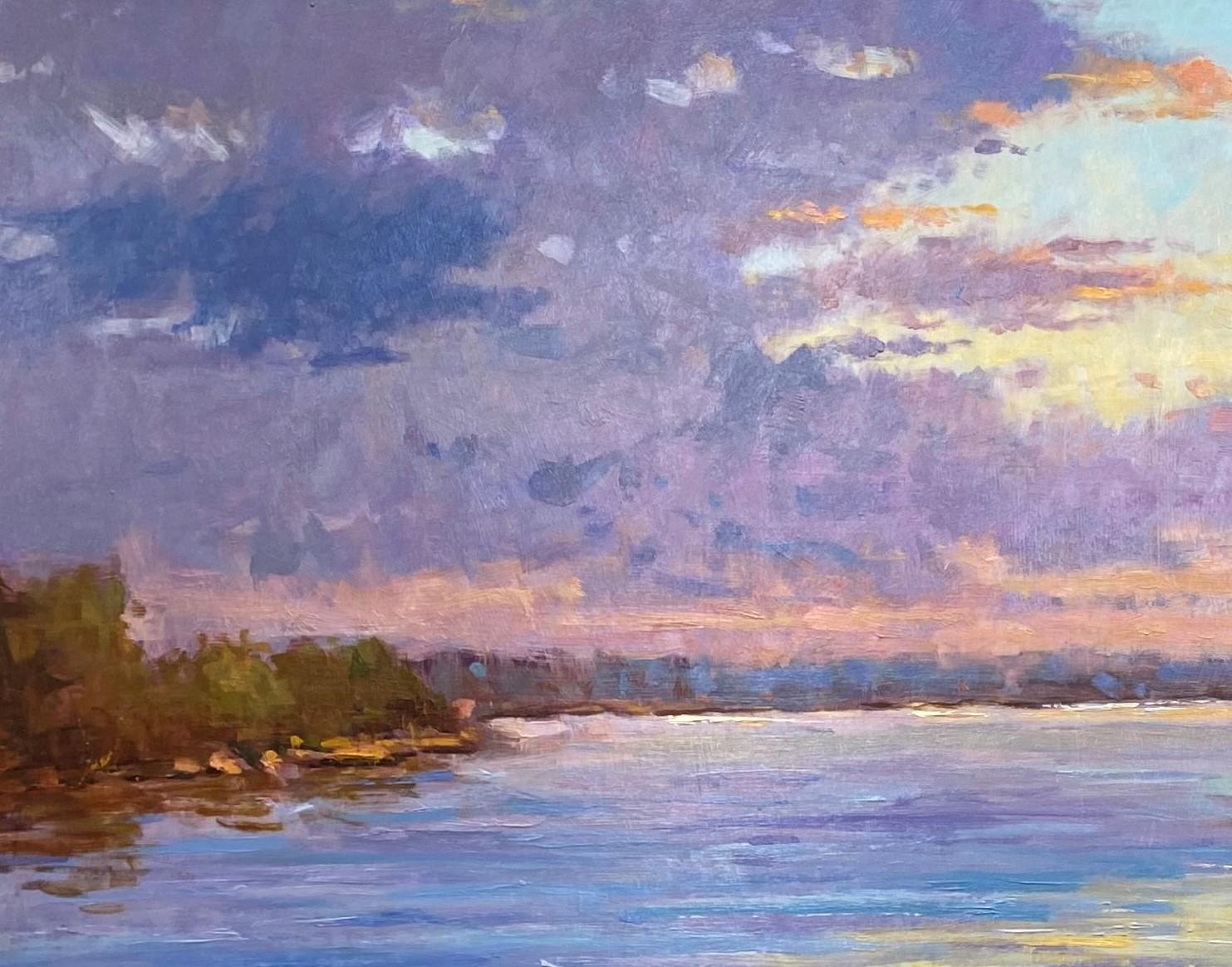 Velada tranquila, paisaje marino impresionista original de 30x40 en venta 1