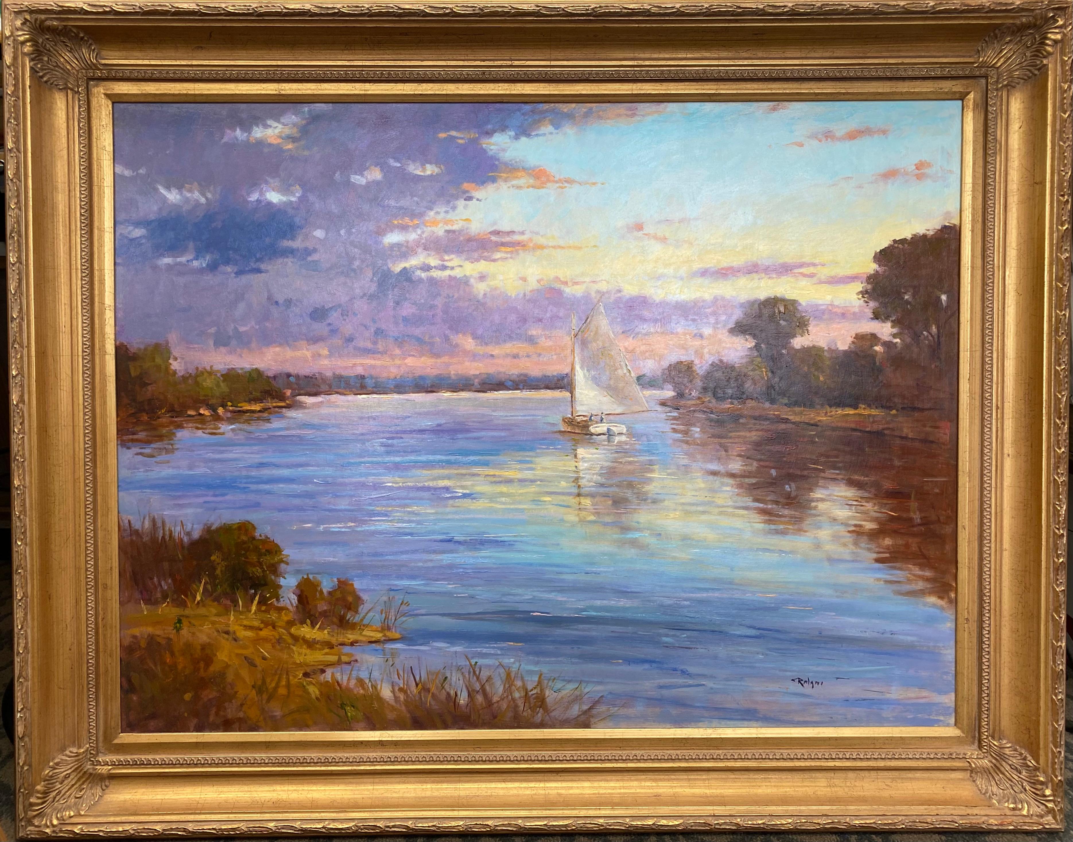 Jim Rodgers Landscape Painting - Quiet Evening Sail, original 30x40 impressionist marine landscape