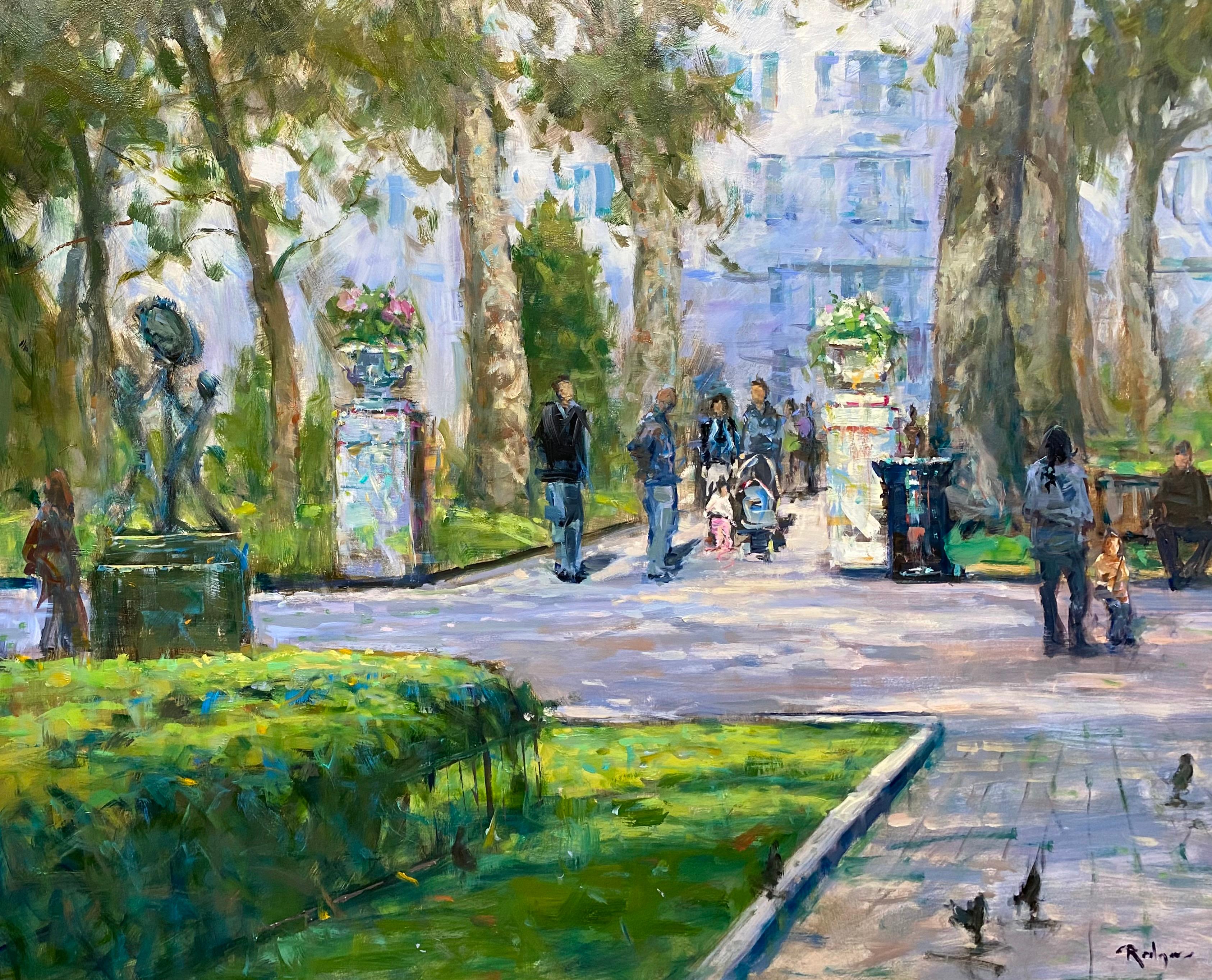 Rittenhouse Square, original 30x30 impressionist urban landscape 1