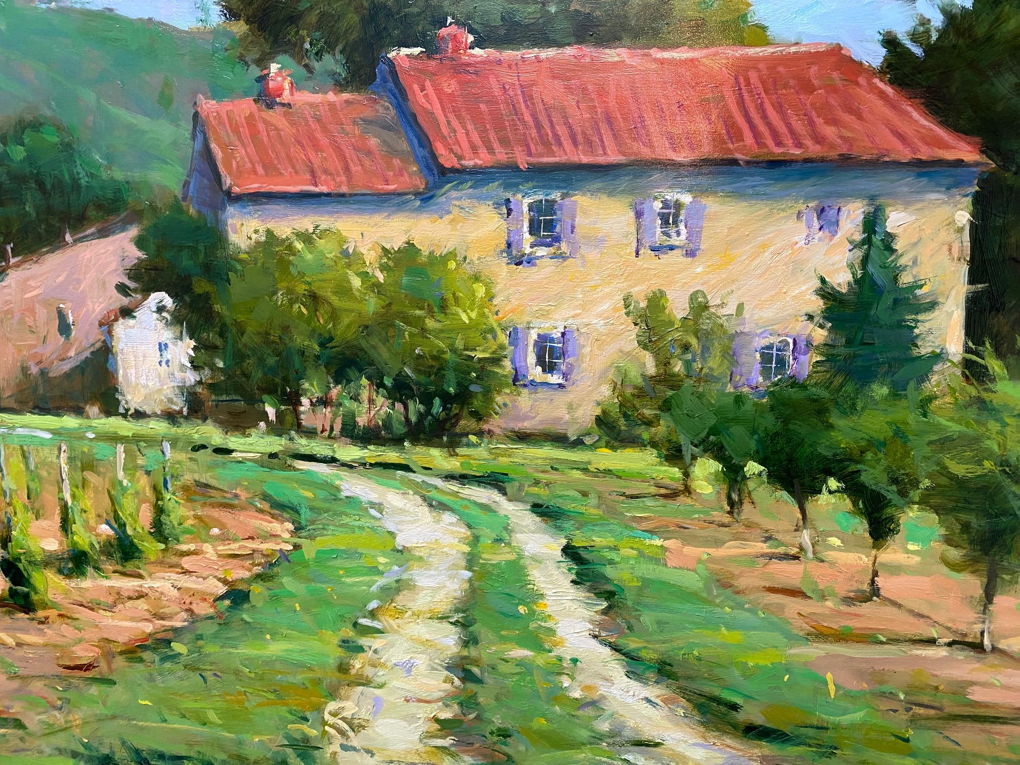 Summer, French Farmhouse, 36x48 original impressionist landscape 1