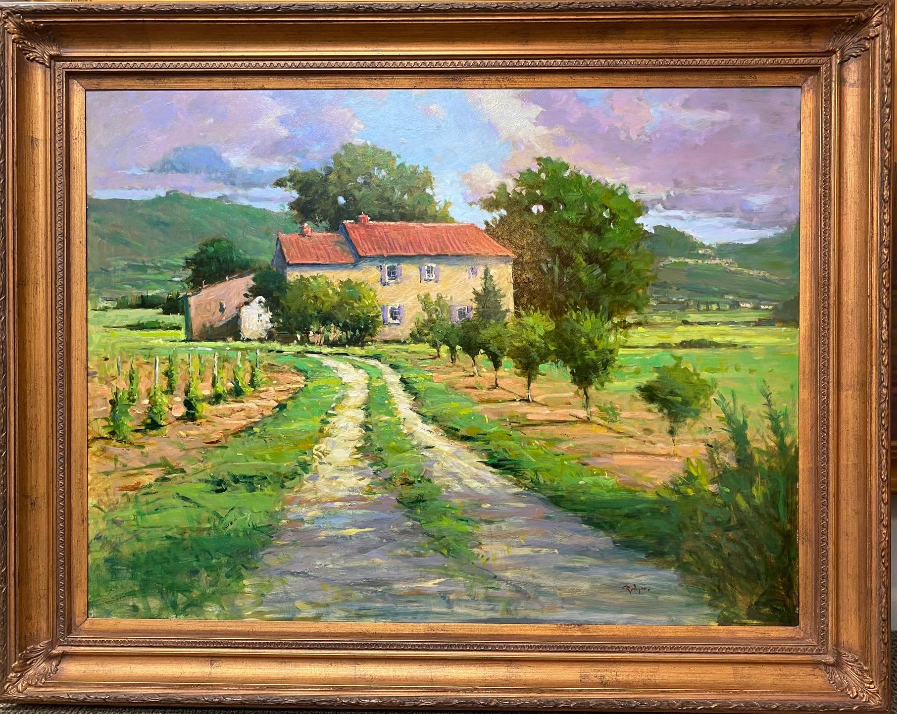 Jim Rodgers Landscape Painting - Summer, French Farmhouse, 36x48 original impressionist landscape
