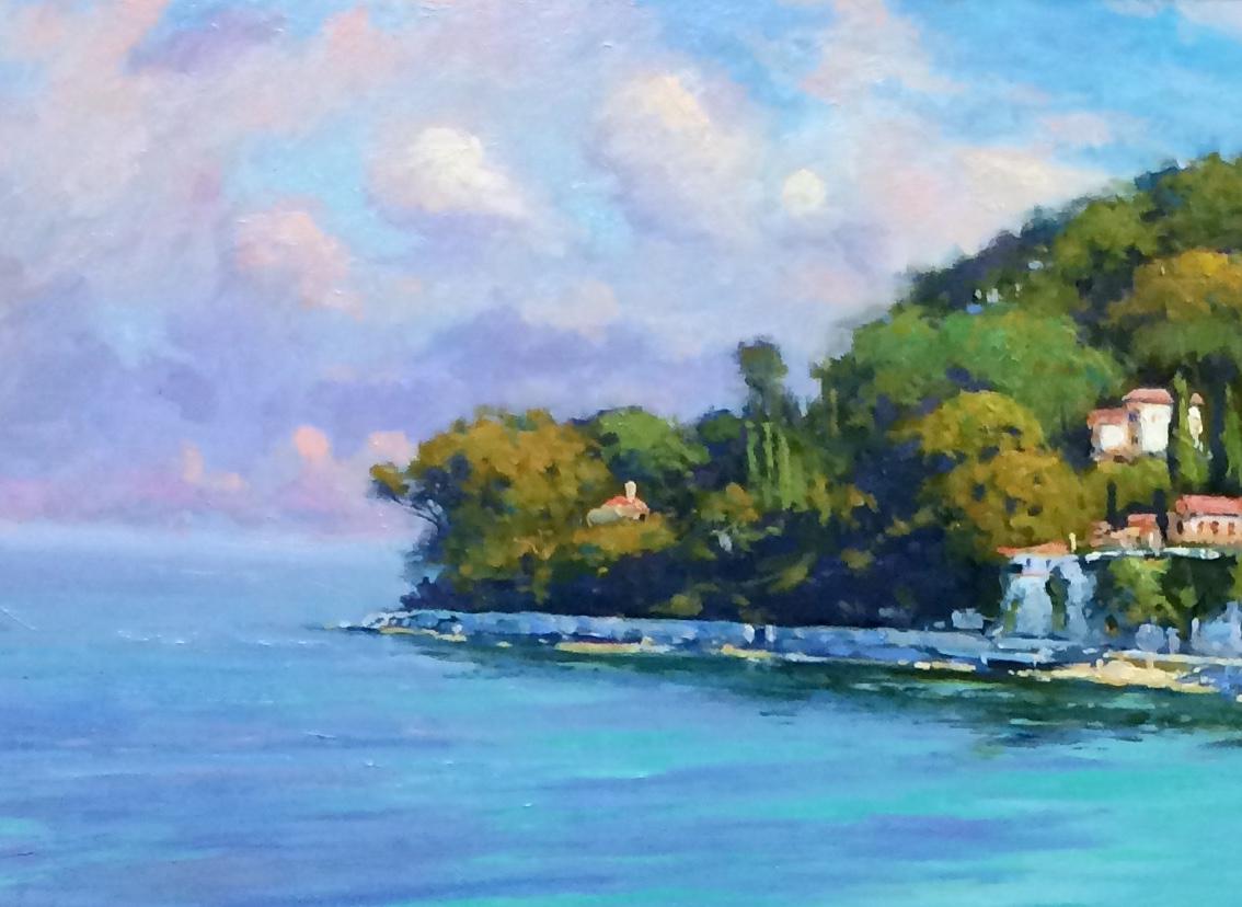 Sommer in Cap Ferrat, original 30x40 Französische impressionistische Meereslandschaft, Original (Impressionismus), Painting, von Jim Rodgers