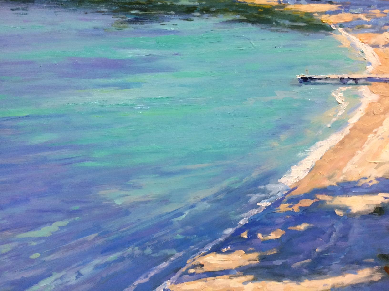 Sommer in Cap Ferrat, original 30x40 Französische impressionistische Meereslandschaft, Original (Grau), Landscape Painting, von Jim Rodgers