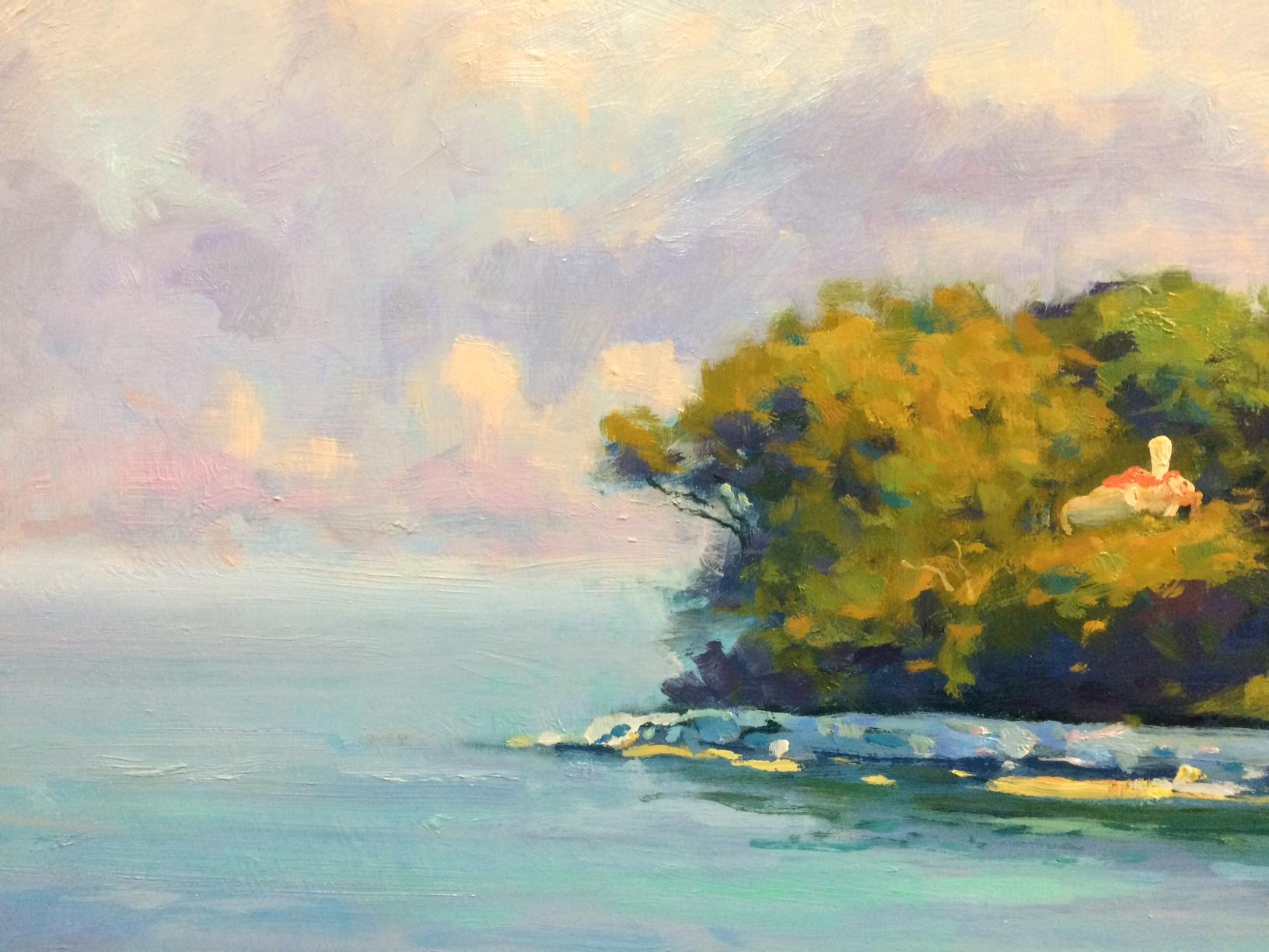 Summer in Cap Ferrat, original 30x40 French impressionist marine landscape - Gray Landscape Painting by Jim Rodgers
