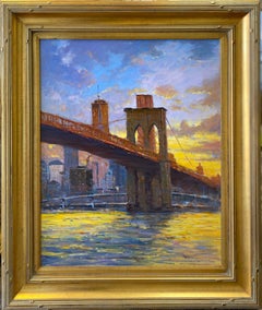Sunset, Brooklyn Bridge, original 30x24 NYC impressionist landscape