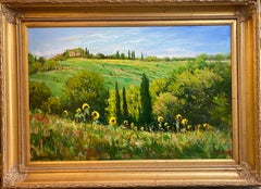 Paysage italien impressionniste original, tournesols toscans 24 x 36