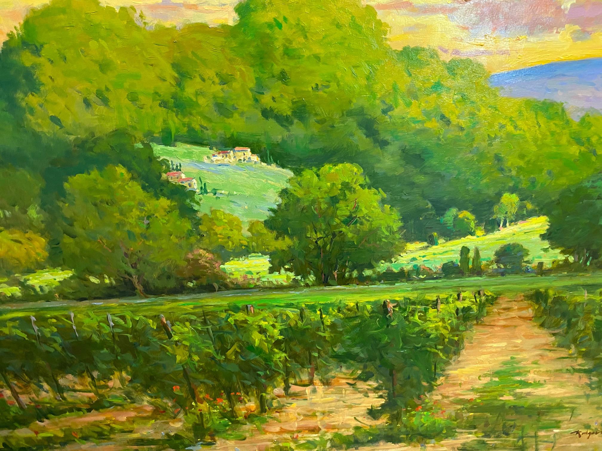 Vaucluse Vineyards, original 36x48, französische impressionistische Weinberglandschaft im Angebot 3