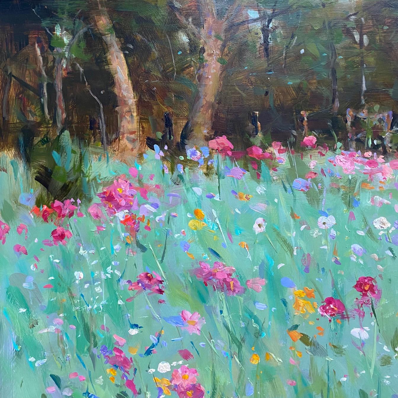 Wildflowers, original contemporary floral impressionist landscape - Contemporary Painting by Jim Rodgers