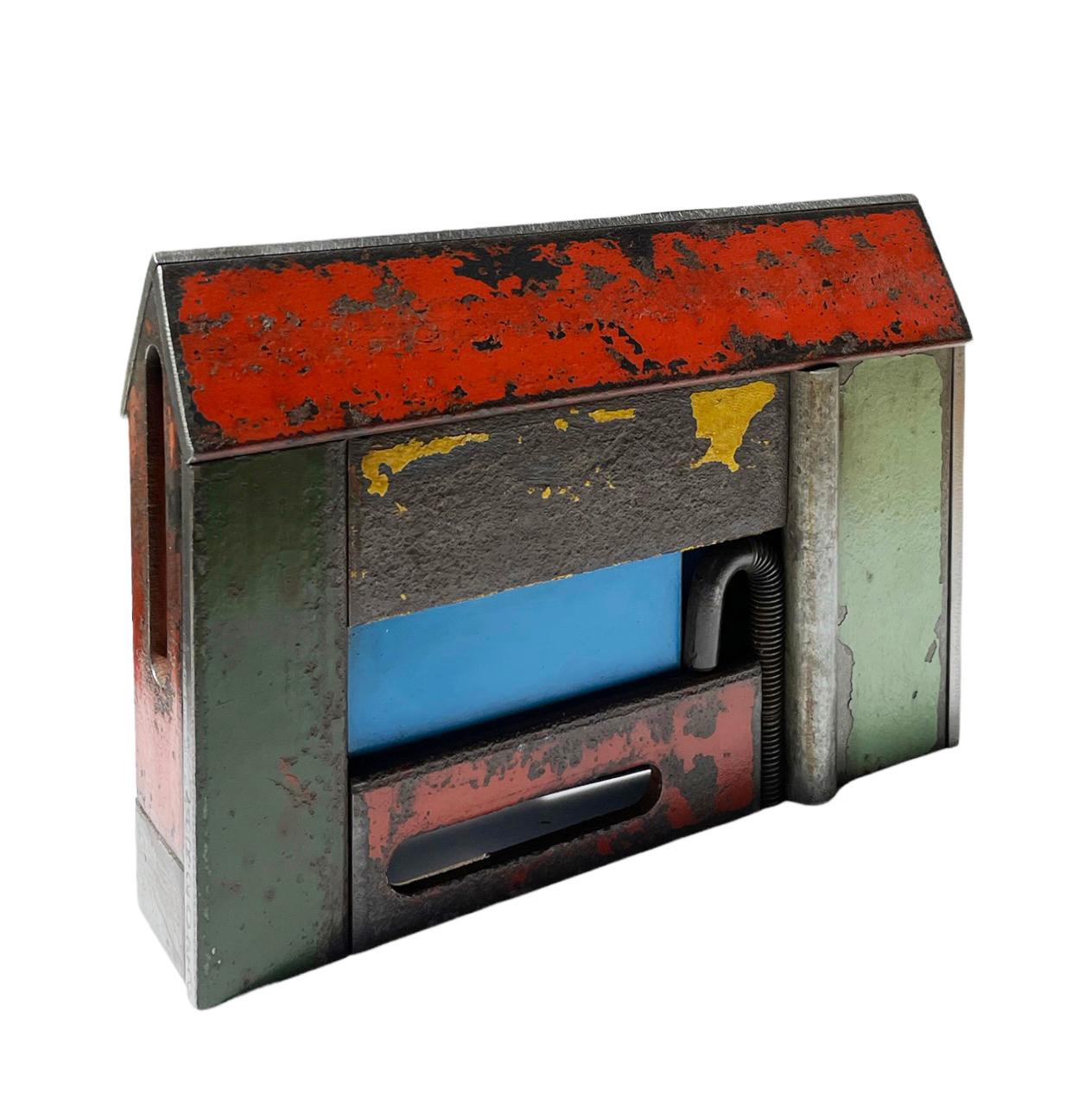 Folk Art Jim Rose Barn House Structure, Welded Steel Sculpture Made with Salvaged Steel